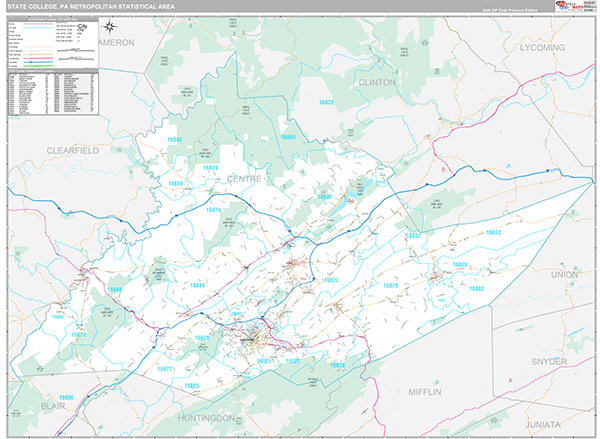State College, PA Metro Area Wall Map